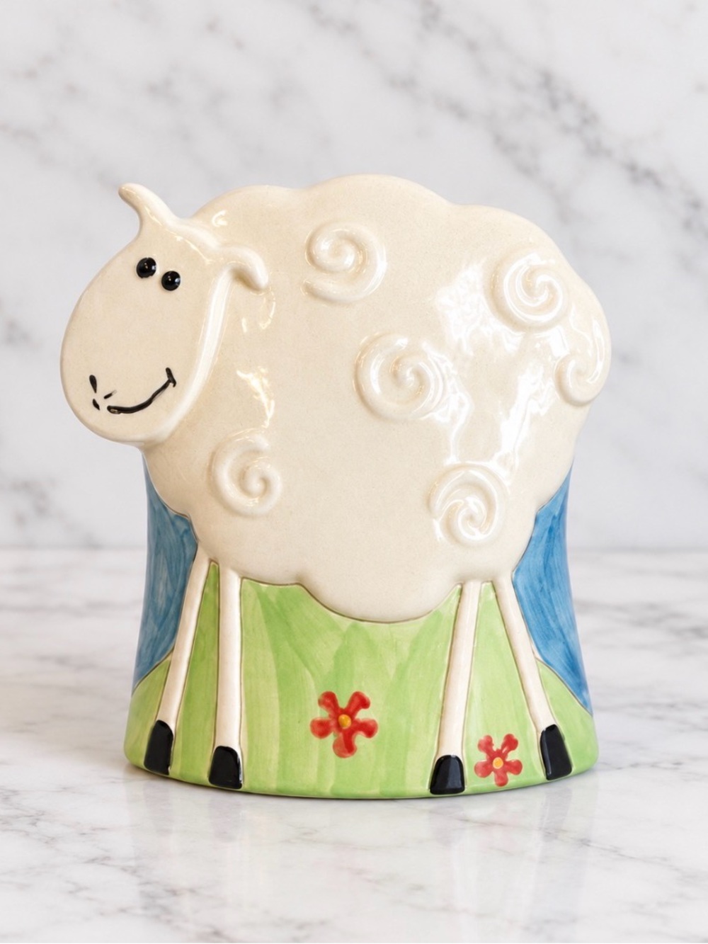 Modle Whimsical Ceramic Sheep Sculpture - Pastel Decorative Accent Figurine